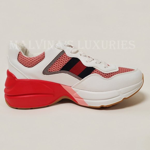 GUCCI SNEAKERS RHYTON WHITE PINK WEB DETAIL MESH SHOES sz 37 G 7 US - Picture 11 of 16
